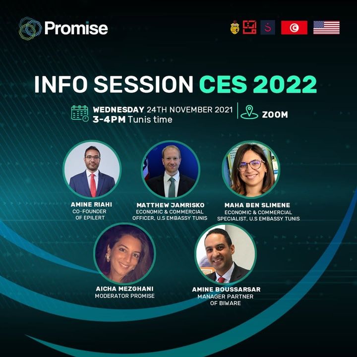 Promise Tunisia poster: Info Session CES 2022, Wednesday 24 November 2021 on Zoom, with Amine Riahi as speaker